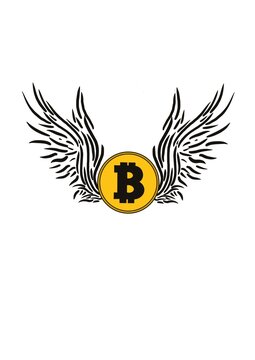 bitcoin coin with wings, icon, tattoo illustration, internet currency