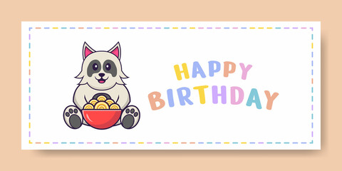 Happy Birthday banner with Cute dog cartoon character. Vector Illustration