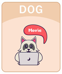Alphabet flashcard with Cute dog cartoon character.