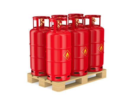 gas cylinders and palette on white background. Isolated 3D illustration