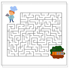 A logic game for children, go through the maze, cook in the kitchen. vector isolated on a white background