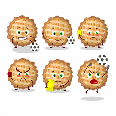 Peach pie cartoon character working as a Football referee