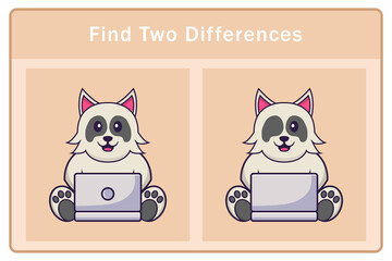 Cute dog cartoon character. Find differences. Educational game for children. Cartoon vector illustration