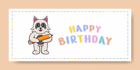 Happy Birthday banner with Cute dog cartoon character. Vector Illustration