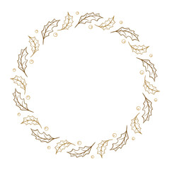 Vector Christmas wreath. Holiday holly leaves and berries frame.