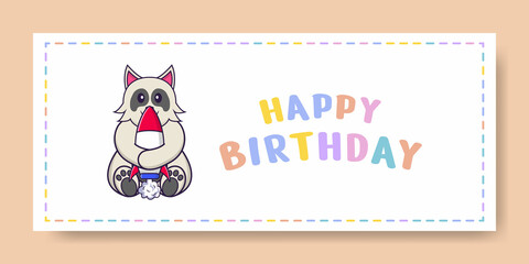 Happy Birthday banner with Cute dog cartoon character. Vector Illustration