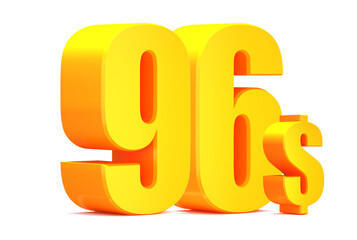 Gold 96 dollar .$ 96 word on white background. 3d illustration