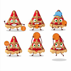 Talented slice of apple pie cartoon character as a basketball athlete