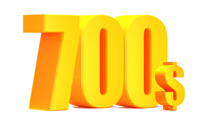 Gold 700 dollar .$ 700 word on white background. 3d illustration