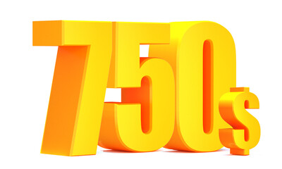 Gold 750 dollar .$ 750 word on white background. 3d illustration