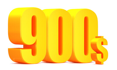 Gold 900 dollar .$ 900 word on white background. 3d illustration