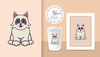 Cute dog cartoon character. Prints on T-shirts, sweatshirts, cases for mobile phones, souvenirs. Isolated vector illustration.