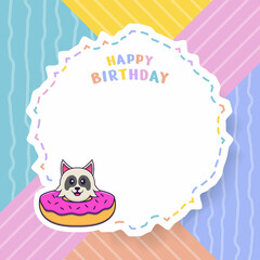 Happy Birthday greeting card with Cute dog cartoon character. Vector Illustration