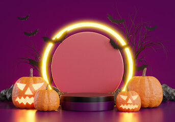 Halloween background with podium for product display, 3d rendering.