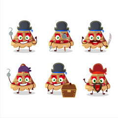 Cartoon character of slice of apple pie with various pirates emoticons