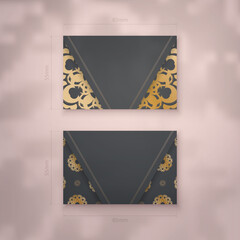Black color business card template with gold mandala pattern for your brand.