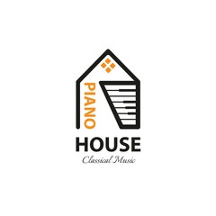 Piano House Logo. Piano Home. Classical music studio logo design. Premium, luxury, and elegant illustration vector