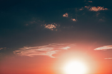 Gradient blue and red sky with sunset . Colorful evening heaven
