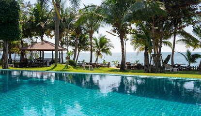 Part of swimming pool in resort of tropical sea.