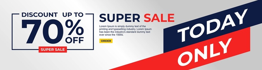 Sale banner design with discount up to 70% off. Flash sale vector template.