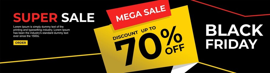 Sale banner design with discount up to 70% off. Flash sale vector template.