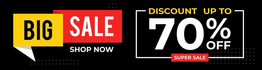 Sale banner design with discount up to 70% off. Flash sale vector template.