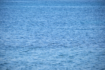 Closeup seascape surface of blue sea water with small ripple waves.