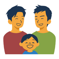 笑顔の同性パートナーと男の子の家族のイラスト