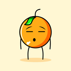cute orange character with leaf, flat expression and close eyes. cartoon, emoticon, modern, fresh, outline and mascot logotype. suitable for logo, icon and sign