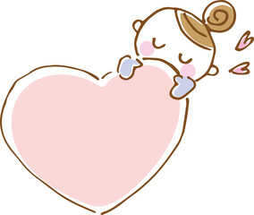 少女とハートのかわいいイラスト（手描き）