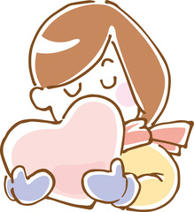 ハートを抱えている女の子のイメージイラスト（手描き）