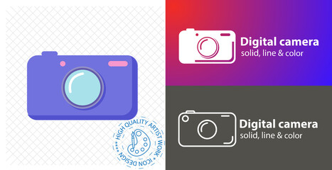 digital camera colorful flat icon. digital camera solid icon. camera line icon.