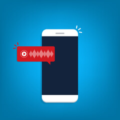 Voice message chat notification or audio podcast notification. Bubble speech on smart phone screen. Vector illustration