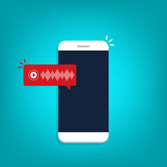 Voice message chat notification or audio podcast notification. Bubble speech on smart phone screen. Vector illustration