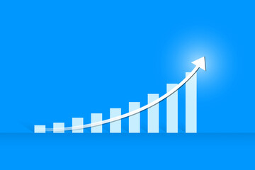 Arrow with growing sketch graph on blue background, growth and successful concept.