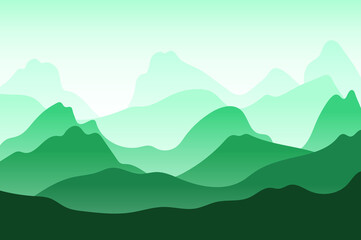 Vector landscape with fog  of green mountain. eps file