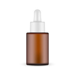 Small Amber Dropper Bottle Mockup, Isolated on White Background. Vector Illustration