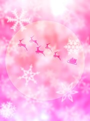 空飛ぶサンタクロースの幻想的なピンク色のイラスト