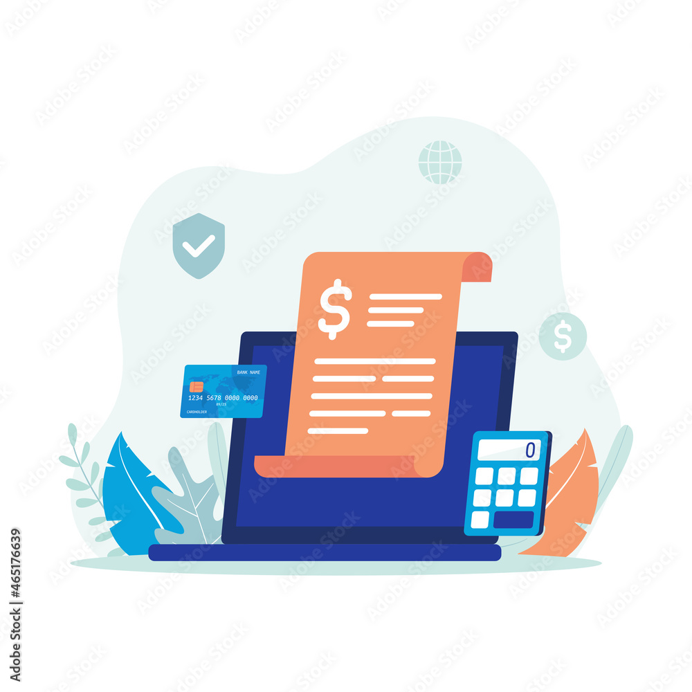 Poster invoice vector illustration. computer with invoice and calculator icon. flat design suitable for man