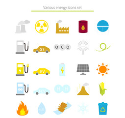 新旧の様々なエネルギーのイラスト アイコンセット