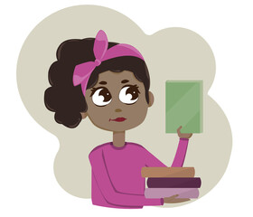 Cartoon asian girl holding a gift in her hands