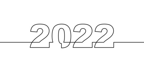 2022 single thin line drawing, Continuous line art drawing 2022 year numbers, Vector illustration
