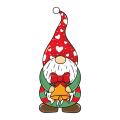 Cute Christmas Santa Gnome Elf, Christmas gnome with a bell in his hands