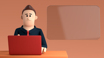 Operator sit with notebook and window pop up information.