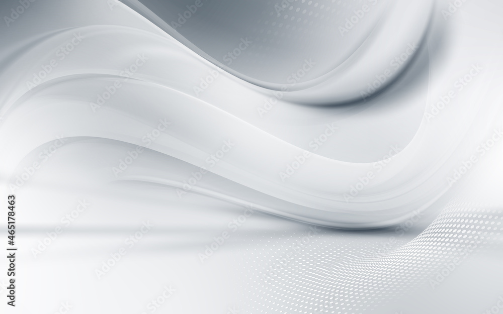 Poster empty futuristic white room background with grey waves and halftone dots. studio texture display are