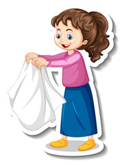 Sticker a girl drying cloth cartoon character
