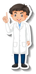 Fototapeta premium Scientist student boy cartoon character sticker