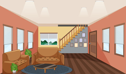 Living room interior design with furnitures