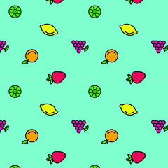 Fruits colorful pattern on bright background. Vector illustration