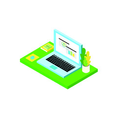Workplace with laptop - modern vector isometric illustration